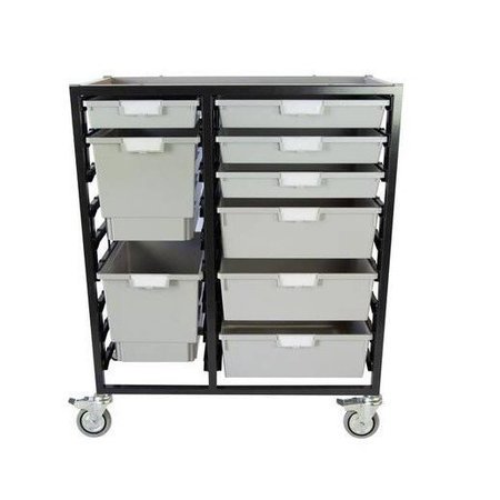 STORSYSTEM Commercial Grade Mobile Bin Storage Cart with 9 Gray High Impact Polystyrene Bins/Trays CE2400DG-4S3D2QLG